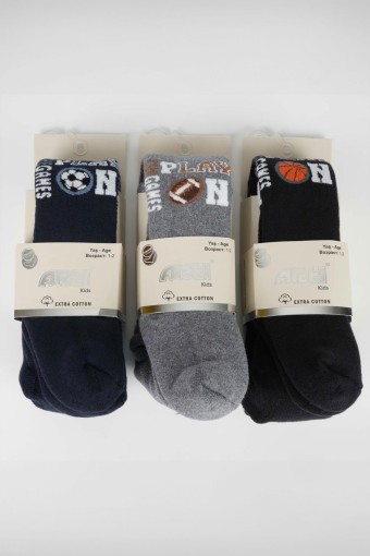(3'lü Paket) Artı Erkek Çocuk Handboy Havlu Külotlu Çorap (Asorti) - Thumbnail
