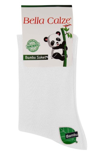 Bella Calze Unisex Çocuk Düz Bambu Soket Çorap (Beyaz (01)) - Thumbnail