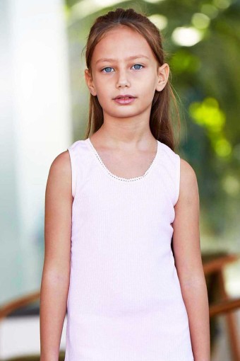 BERRAK - Berrak Kız Çocuk Kalın Askılı Fitilli Pamuk Modal Atlet (Somon)
