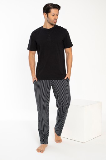 CONFEO - Confeo Erkek Suprem Patlı Uzun Kollu Pijama Takımı (Siyah)
