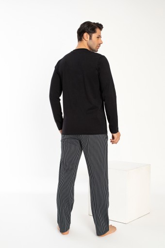 Confeo Erkek Suprem Patlı Uzun Kollu Pijama Takımı (Siyah) - Thumbnail
