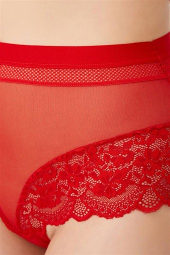 Cotton Hill Dantel Detaylı Transparan Büyük Beden Bikini Külot (Kırmızı) - Thumbnail