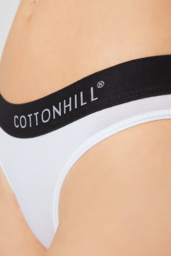 Cotton Hill Kadın Beli Şerit Lastikli Pamuk Slip Külot (Beyaz/Siyah) - Thumbnail