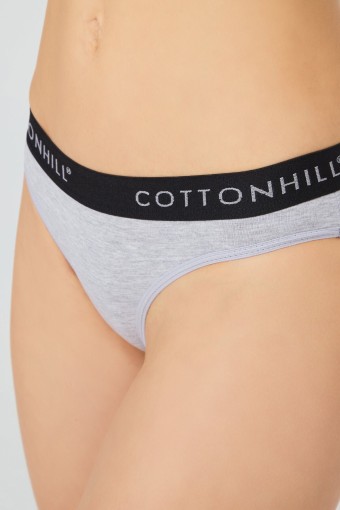 Cotton Hill Kadın Beli Şerit Lastikli Pamuk Slip Külot (Gri/Siyah) - Thumbnail