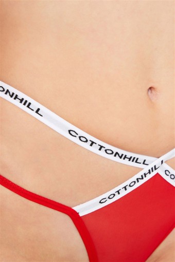 Cotton Hill Kadın Tül Transparan Tanga Külot (Kırmızı) - Thumbnail