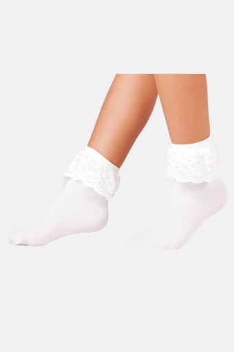 DAYMOD - Daymod Kız Çocuk İnce Soket Çorap Mycro Dantelli (Beyaz (10))