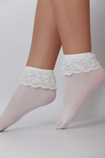 Daymod Kız Çocuk İnce Soket Çorap Mycro Dantelli (Kemik (11)) - Thumbnail