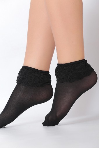 Daymod Kız Çocuk İnce Soket Çorap Mycro Dantelli (Siyah (500)) - Thumbnail