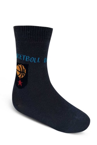 DESIGN - (12'li Paket) Design Erkek Çocuk Likralı Soket Çorap Basketbol Desenli (Asorti)