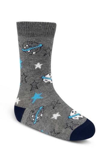 DESIGN - (12'li Paket) Design Erkek Çocuk Likralı Soket Çorap Uzay Desenli (Asorti)