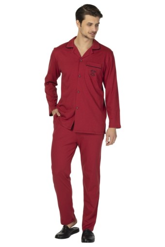DS DAMAT - Ds Damat Erkek Pijama Takımı Uzun Kol Boydan Düğmeli Comfort (Bordo)
