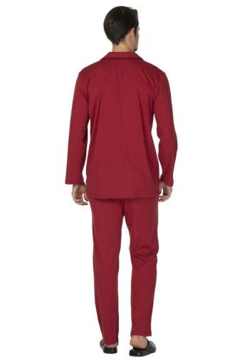 Ds Damat Erkek Pijama Takımı Uzun Kol Boydan Düğmeli Comfort (Bordo) - Thumbnail
