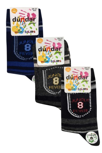 (12'li Paket) Dündar Erkek Çocuk Comfort Pamuklu Likralı Soket Çorap Desen-48 (Asorti) - Thumbnail