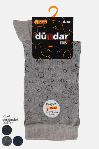 DÜNDAR - (12'li Paket) Dündar Plus Kadın Modal Soket Çorap (Melanj Asorti)
