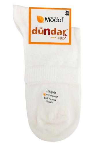 Dündar Plus Kadın Modal Yarım Konç Çorap (Beyaz) - Thumbnail