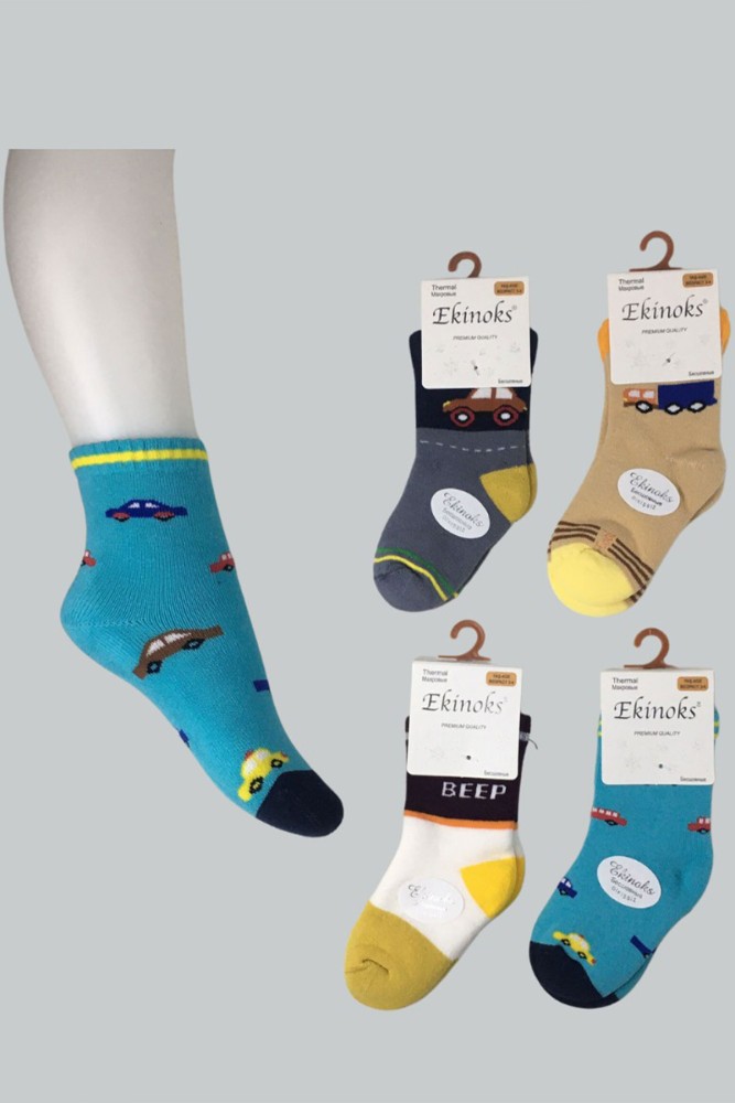 EKİNOKS - (12'li Paket) Ekinoks Erkek Bebek Fiçek Desen Havlu Soket Çorap (Asorti)
