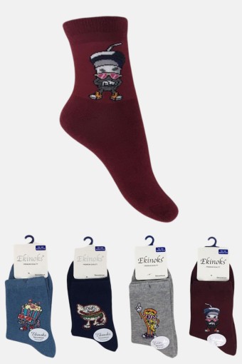 EKİNOKS - (12'li Paket) Ekinoks Erkek Çocuk Filkuta Desen Soket Çorap (Asorti)