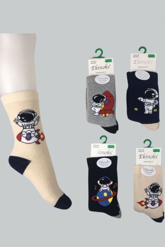 EKİNOKS - (12'li Paket) Ekinoks Erkek Çocuk Mehave Desen Havlu Soket Çorap (Asorti)