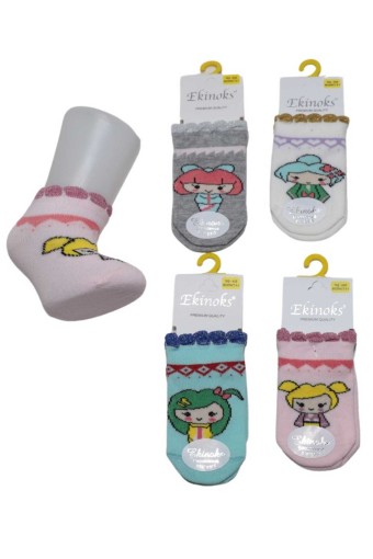 EKİNOKS - (12'li Paket) Ekinoks Kız Bebek Vicaye Desen Patik Çorap (Asorti)