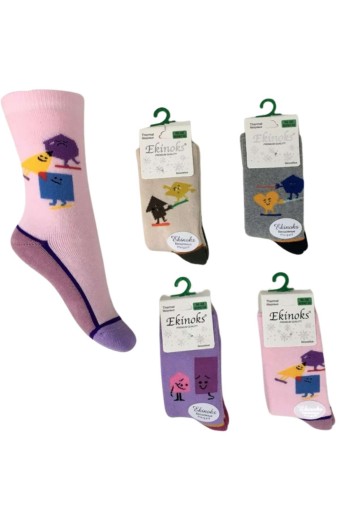 EKİNOKS - Ekinoks Kız Çocuk Havlu Soket Çorap Jinata Desenli (Asorti)