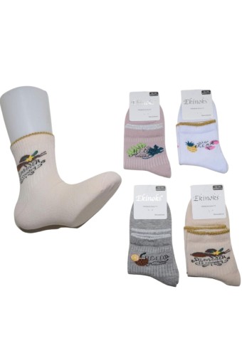 EKİNOKS - (12'li Paket) Ekinoks Kız Çocuk İnces Desen Soket Çorap (Çok Renkli)