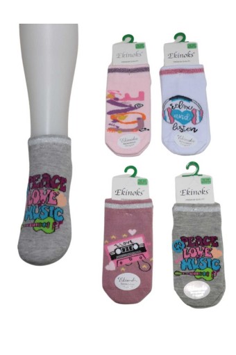 EKİNOKS - (12'li Paket) Ekinoks Kız Çocuk Saniros Desen Patik Çorap (Asorti)