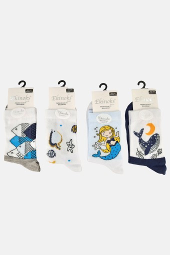 EKİNOKS - (12'li Paket) Ekinoks Kız Çocuk Sarjent Desen Soket Çorap (Asorti)