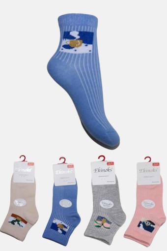EKİNOKS - (12'li Paket) Ekinoks Kız Çocuk Sienna Desen Soket Çorap (Asorti)