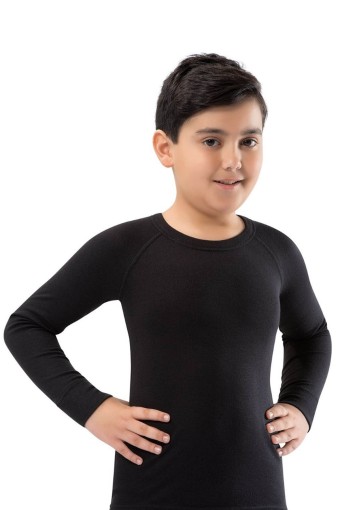 Erdem Unisex Çocuk Üst İçlik Uzun Reglan Kol Termal (Siyah) - Thumbnail
