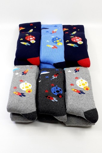 (6'lı Paket) First Erkek Çocuk Havlu Külotlu Çorap Uzay Desenli (Asorti) - Thumbnail
