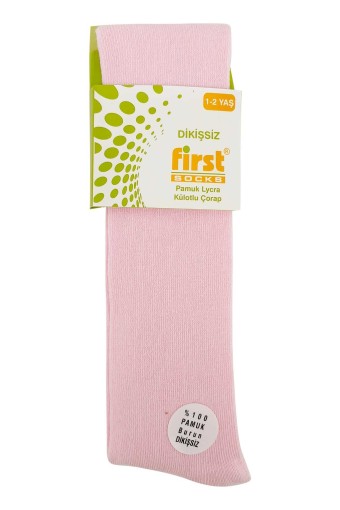 First Kız Çocuk Külotlu Çorap Düz (Pembe) - Thumbnail