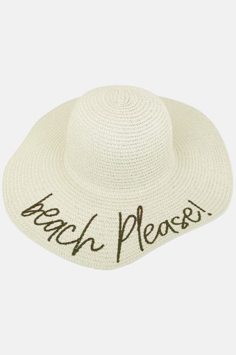 FORUM - Forum Hm Kadın Plaj Şapkası Hasır Beach Plecse Yazılı (Ekru)