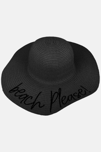 FORUM - Forum Hm Kadın Plaj Şapkası Hasır Beach Plecse Yazılı (Siyah)