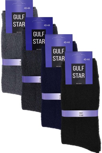 (12'li Paket) Gulfstar Erkek Havlu Termal Soket Çorap - Düz (Asorti) - Thumbnail