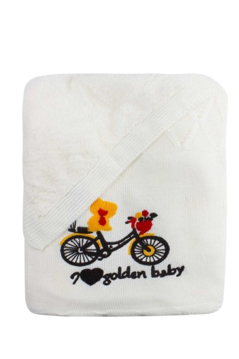 İLKCEMRE - İlkcemre Unisex Bebek Battaniye Suzine Triko Bisikletli (Krem)
