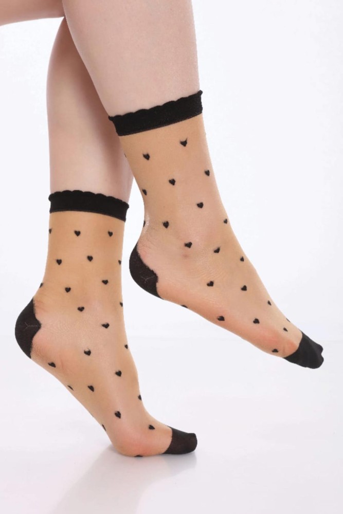 İTALİANA - Italiana Kadın Dizaltı Soket Çorap Kalpli (Siyah (500))