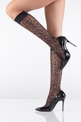İtaliana Kadın İnce Dizaltı Çorap Fancy Leo Desenli (Siyah (500)) - Thumbnail