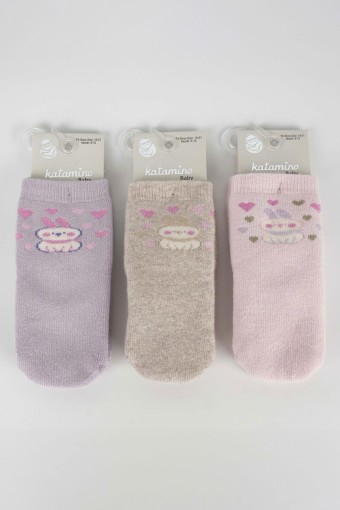 (12'li Paket) Katamino Kız Bebek Ganne Havlu Soket Çorap (Asorti) - Thumbnail