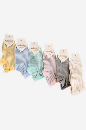 (12'li Paket) Katamino Kız Çocuk Benan Lacoste Aksesuarlı Soket Çorap (Asorti) - Thumbnail