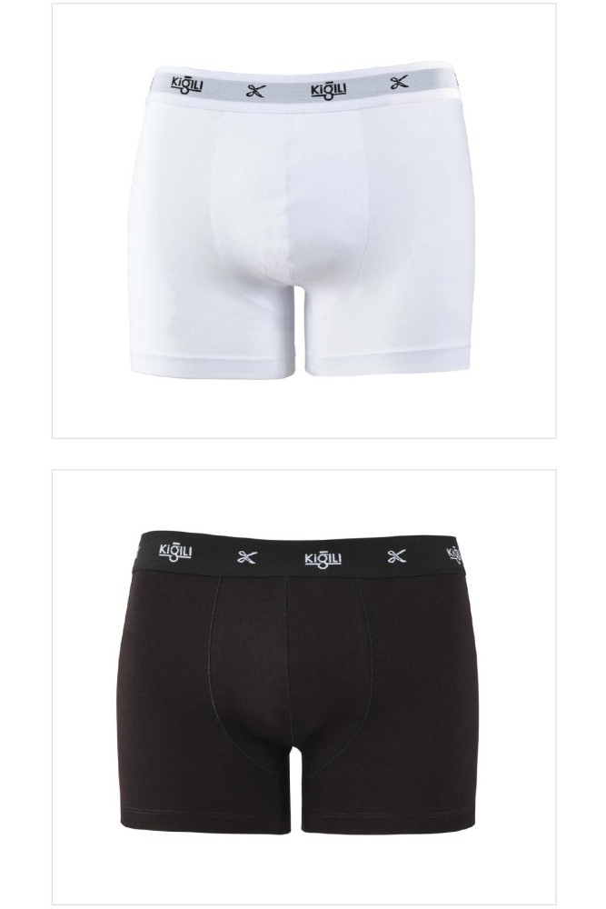 KİĞILI - Kiğılı Erkek 2'li Comfort Modal Boxer Set (Beyaz/Siyah)