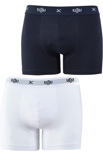 KİĞILI - Kiğılı Erkek 2'li Trendy Boxer Set (Beyaz-Lacivert)