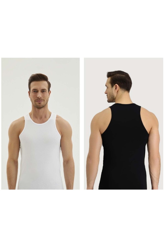 KİĞILI - Kiğılı Erkek Comfort Modal Pamuk 2'li Atlet Set (Siyah/Beyaz)