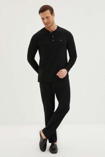 KİĞILI - Kiğılı Erkek Patlı Uzun Kollu Pijama Takımı (Siyah)