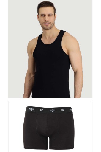 KİĞILI - Kiğılı Erkek Standart Luxury 2'li Modal Atlet & Boxer Seti (Siyah)