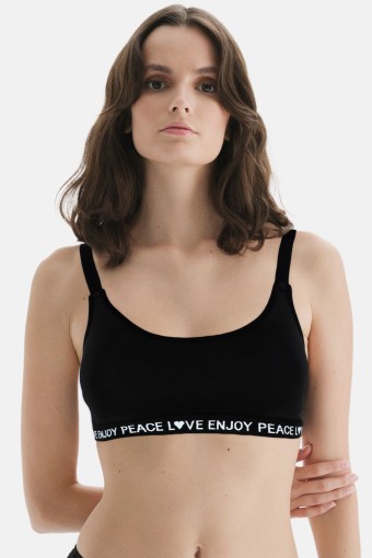 KOZA - Koza Kadın Fitness Enjoy Peace Love Yazılı Sütyen (Siyah)