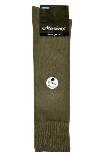 Likya Erkek Pamuklu Dizaltı Asker Çorabı - Düz (Haki Yeşili) - Thumbnail