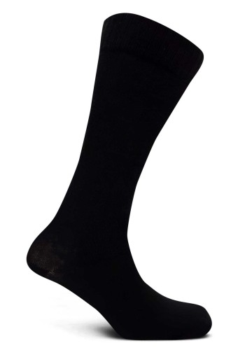 Likya Erkek Pamuklu Dizaltı Asker Çorabı - Düz (Siyah) - Thumbnail