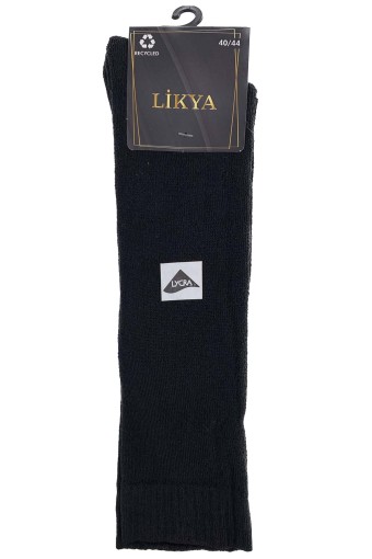 Likya Erkek Pamuklu Havlu Dizaltı Asker Çorabı - Düz (Siyah) - Thumbnail