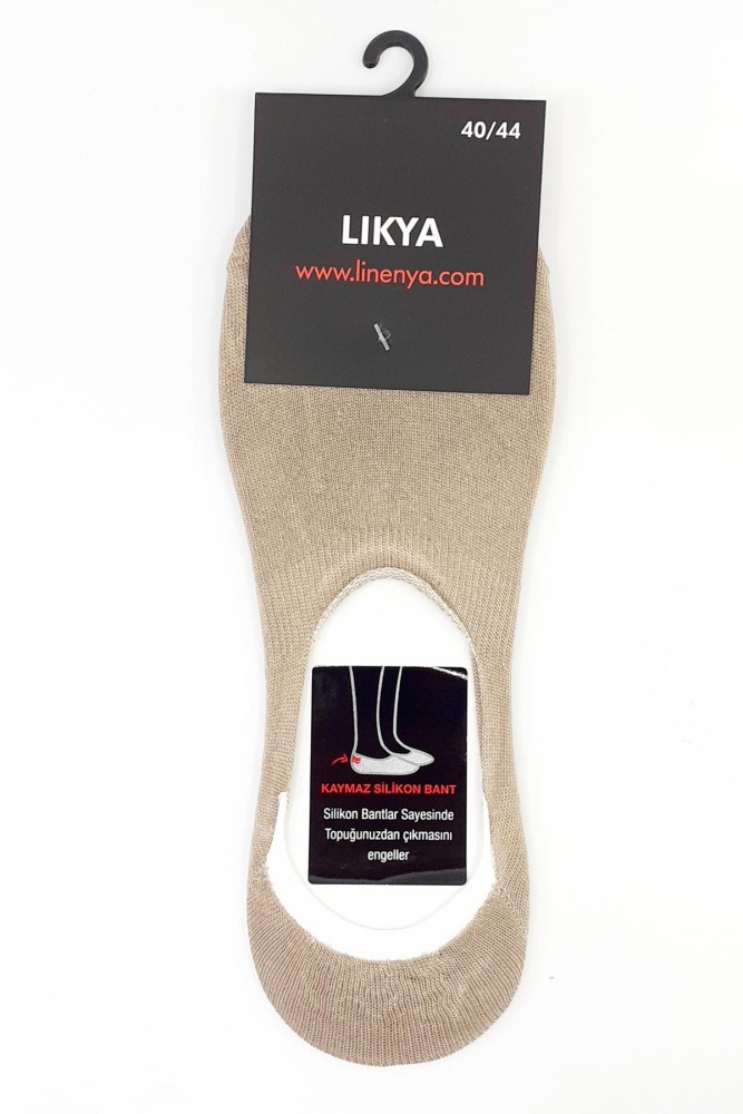 LİKYA - Likya Erkek Bambu Silikonlu Dikişsiz Babet Çorap - Düz (Bej)