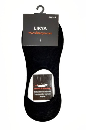 Likya Erkek Bambu Silikonlu Dikişsiz Babet Çorap - Düz (Siyah) - Thumbnail